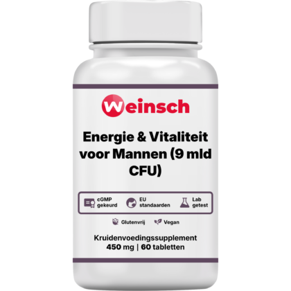 Energie vitaliteit voor mannen 9 mld cfu verpakking potje.png