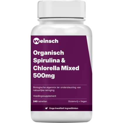 Organisch spirulina chlorella mixed 500mg verpakking potje Wei.png