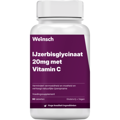 Ijzerbisglycinaat 20mg met vitamin c verpakking potje.png